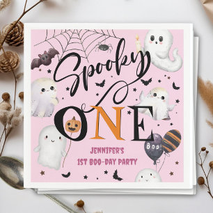 Spooky One Girl Pink Halloween 1st Birthday Paper  Napkins