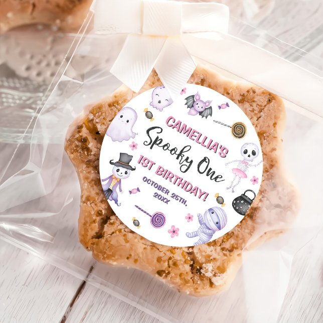 Spooky One Girls Halloween 1st Birthday  Classic Round Sticker (Creator Uploaded)