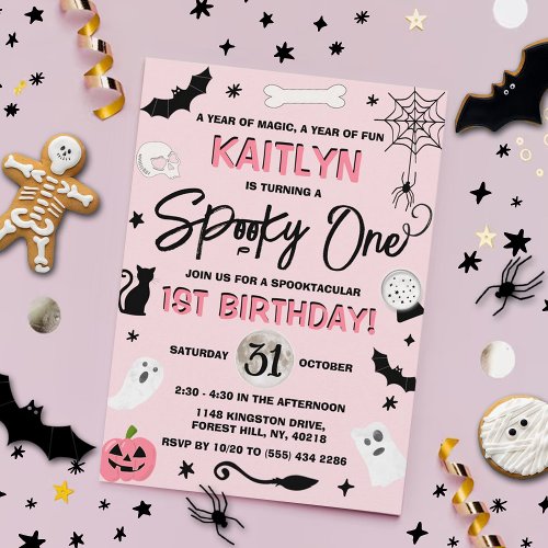 Spooky One Girls Halloween 1st Birthday Invitation