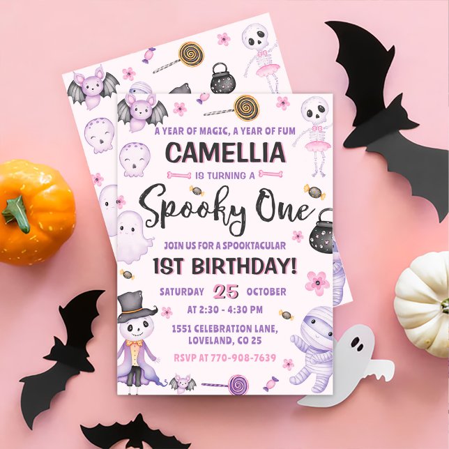 Spooky One Girls Halloween 1st Birthday Invitation (Creator Uploaded)