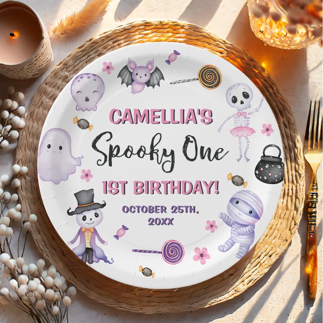 Spooky One Girls Halloween 1st Birthday  Paper Plates (Creator Uploaded)