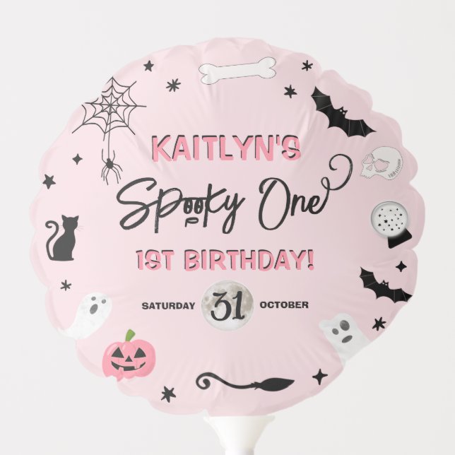 Spooky One! Girls Halloween 1st Birthday Party Balloon (Front)
