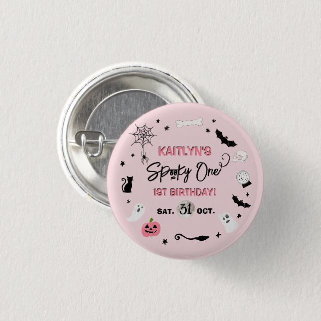 Spooky One! Girls Halloween 1st Birthday Party Button (Front & Back)