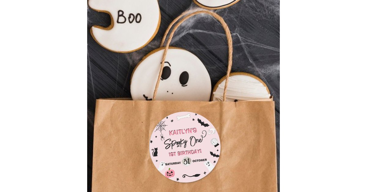 Spooky One! Girls Halloween 1st Birthday Party Classic Round Sticker ...
