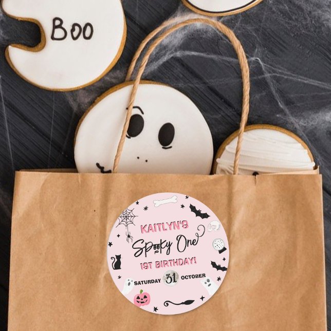 Spooky One! Girls Halloween 1st Birthday Party Classic Round Sticker (Creator Uploaded)