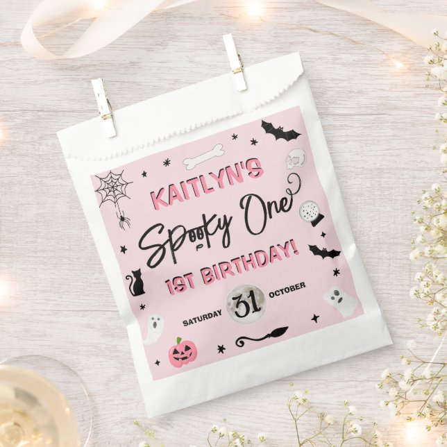 Spooky One! Girls Halloween 1st Birthday Party Favor Bag (Clipped)