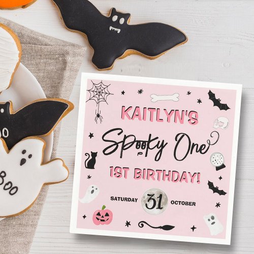 Spooky One Girls Halloween 1st Birthday Party Napkins