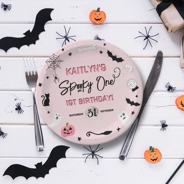 Spooky One! Girls Halloween 1st Birthday Party Paper Plates (Creator Uploaded)