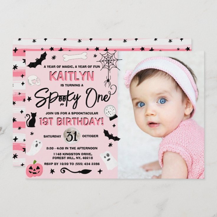 Spooky One! Girls Halloween 1st Birthday Photo Invitation | Zazzle