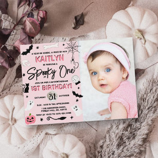 Spooky One! Girls Halloween 1st Birthday Photo Invitation