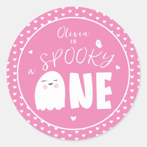 Spooky One Girls Pink Ghost Halloween 1st Birthday Classic Round Sticker