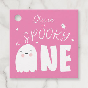 Spooky One Girls Pink Ghost Halloween 1st Birthday Favor Tags