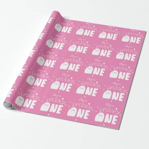 Spooky One Girls Pink Ghost Halloween 1st Birthday Wrapping Paper