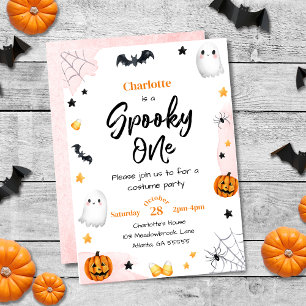 Spooky One Girls Pink Halloween 1st Birthday Invitation