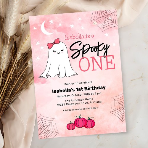 Spooky One Girly Ghost 1st Birthday Invitation