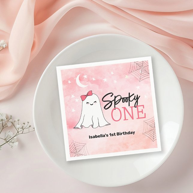 Spooky One Girly Ghost 1st Birthday Party Napkins (Creator Uploaded)