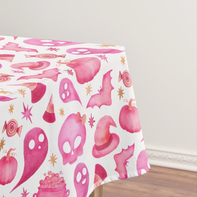 Spooky One Girly Halloween Birthday Party Tablecloth (In Situ)