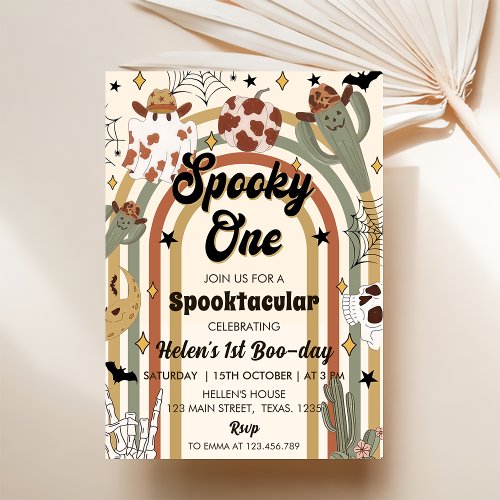 Spooky One Groovy Cactus Halloween Birthday Invitation