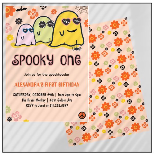  Spooky one Groovy Ghost Halloween 1st birthday Invitation