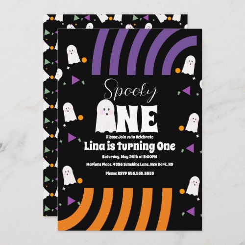 Spooky One Groovy Ghost Halloween Birthday  Invitation