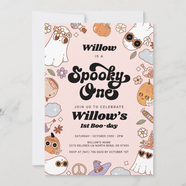 Spooky One Groovy Halloween 1st Birthday Invitation (Front)