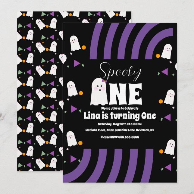 Spooky One Groovy Letters Halloween Birthday Invitation (Front/Back)