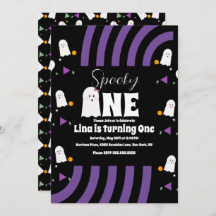 Spooky One Groovy Letters Halloween Birthday Invitation