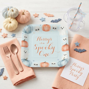Spooky One Halloween 1st Birthday Blue Ghost Paper Plates