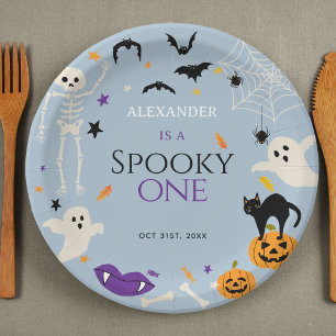 Spooky One Halloween 1st Birthday Blue Paper Plates