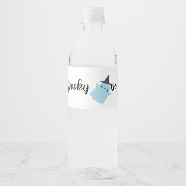 Spooky One | Halloween 1st Birthday | Blue Pumpkin Water Bottle Label (Front)