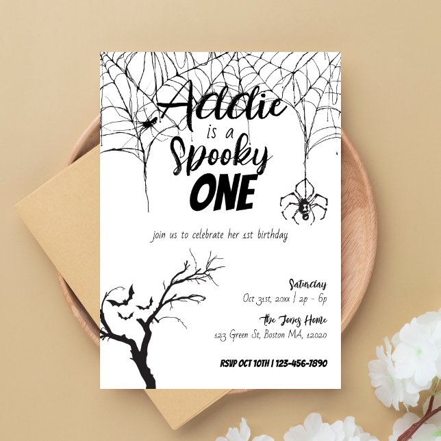 Spooky One | Halloween 1st Birthday | Invite B+W (Creator Uploaded)