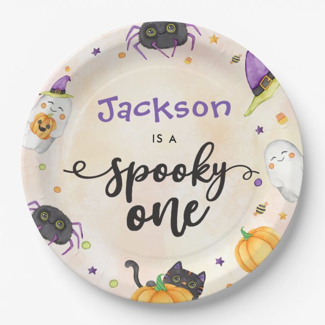 Spooky One Halloween 1st Birthday Paper Plates (Front)
