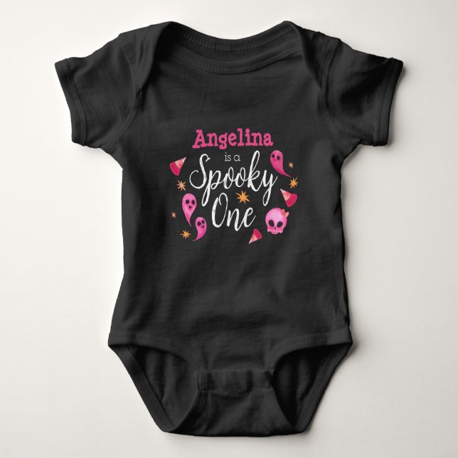Spooky One Halloween 1st Birthday Party Black Baby Bodysuit (Front)