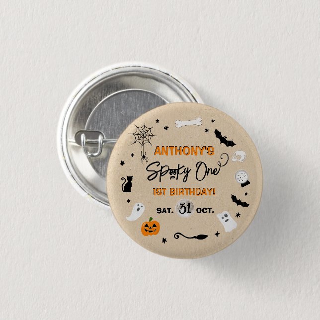 Spooky One! Halloween 1st Birthday Party Button (Front & Back)