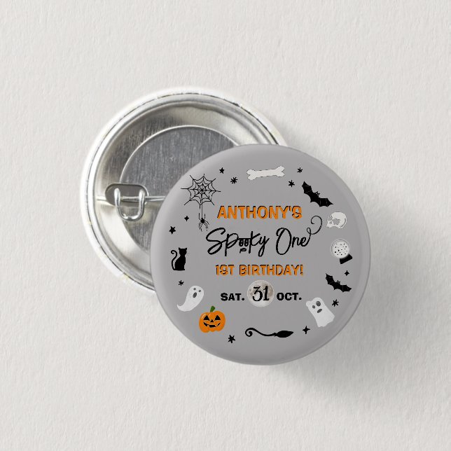 Spooky One! Halloween 1st Birthday Party Button (Front & Back)