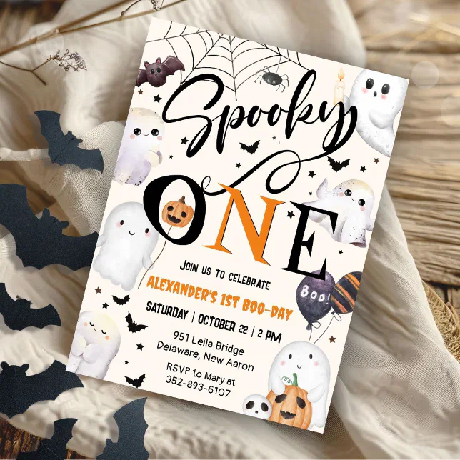 Spooky One Halloween 1st Birthday Party Cute Ghost Invitation | Zazzle
