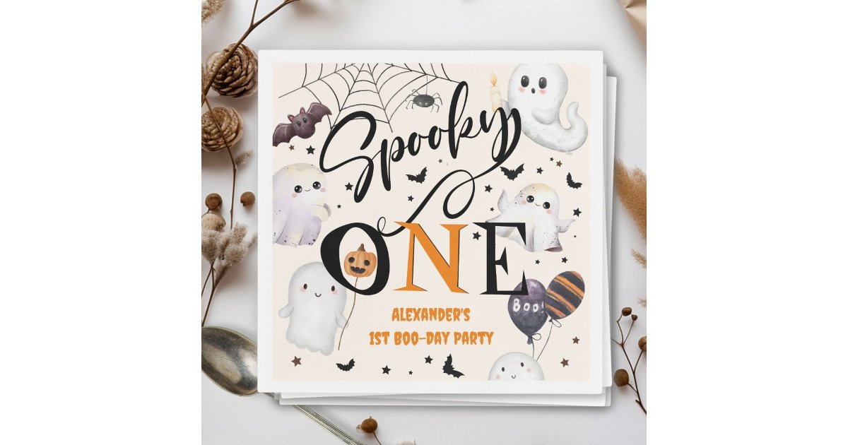 Spooky One Halloween 1st Birthday Party Cute Ghost Napkins | Zazzle