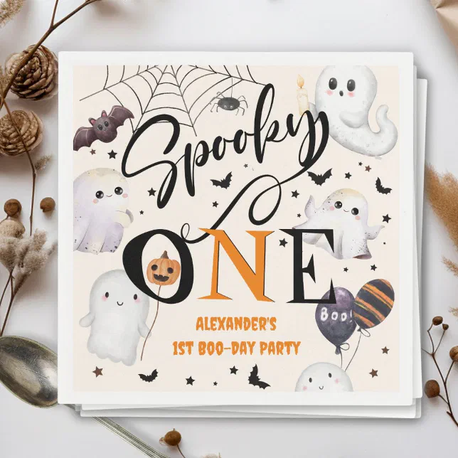 Spooky One Halloween 1st Birthday Party Cute Ghost Napkins | Zazzle