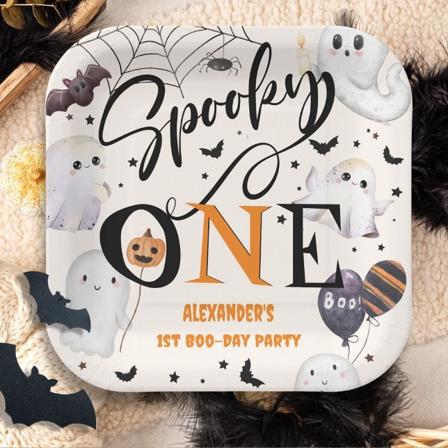 Spooky One Halloween 1st Birthday Party Cute Ghost Paper Plates (Creator Uploaded)