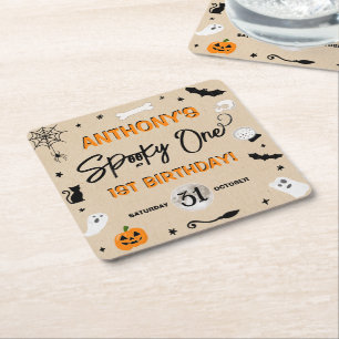 Spooky One! Halloween 1st Birthday Party Square Paper Coaster