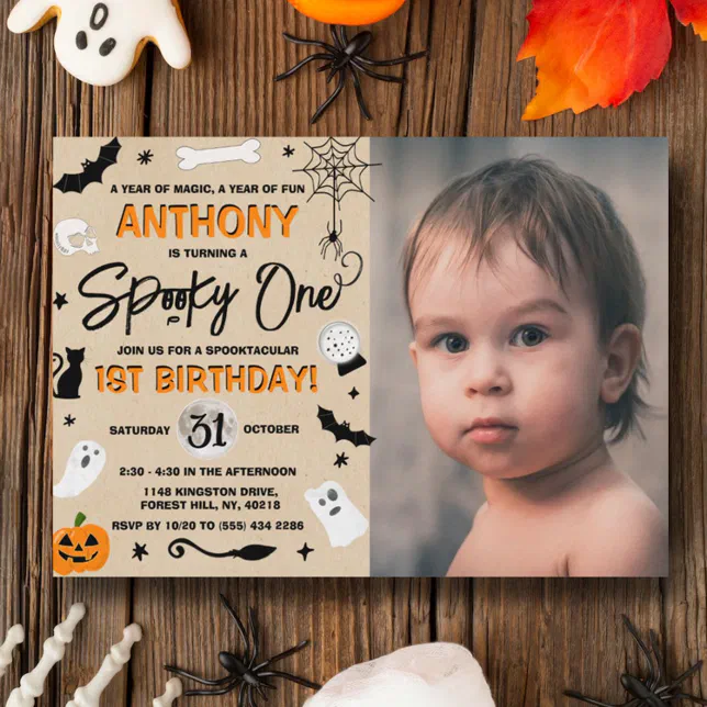 Spooky One! Halloween 1st Birthday Photo Invitation | Zazzle