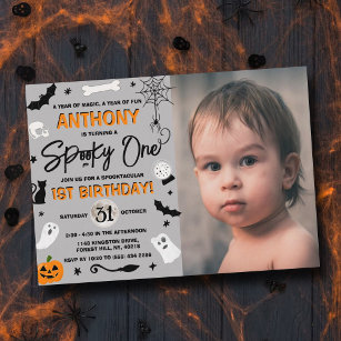 Spooky One! Halloween 1st Birthday Photo Invitation