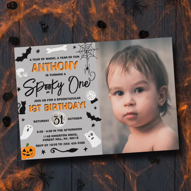 Spooky One! Halloween 1st Birthday Photo Invitation | Zazzle