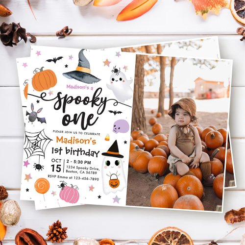 Spooky One Halloween 1st Birthday Photo Invitation