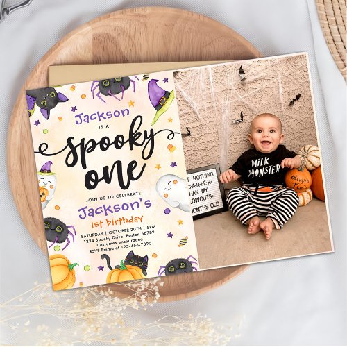 Spooky One Halloween 1st Birthday Photo Invitation