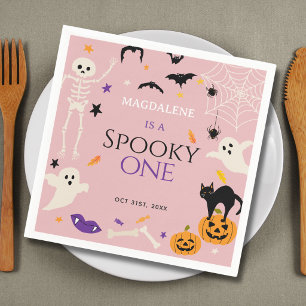 Spooky One Halloween 1st Birthday Pink Napkins
