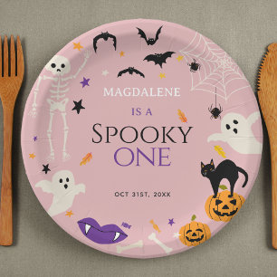 Spooky One Halloween 1st Birthday Pink Paper Plates