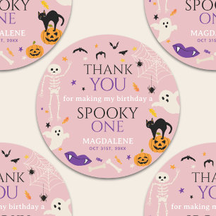 Spooky One Halloween 1st Birthday Thank You Pink Classic Round Sticker