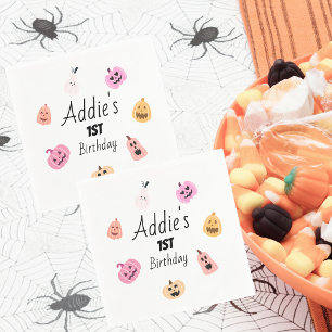 Spooky One Halloween BDay Napkins Pink Pumpkin
