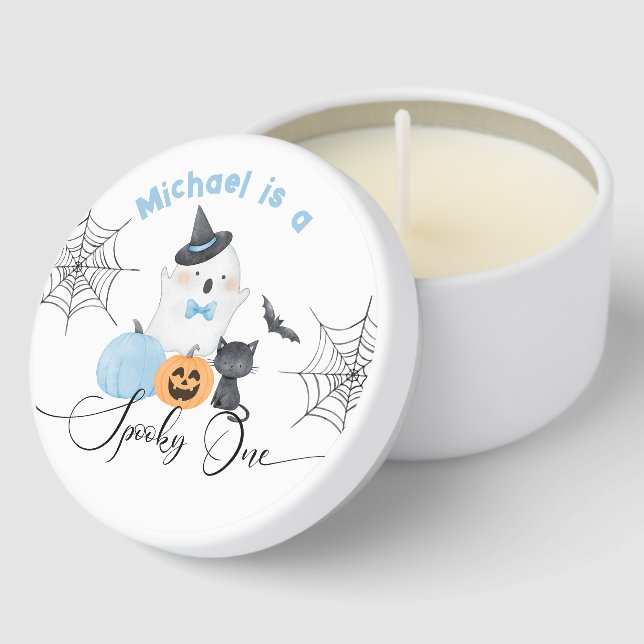 Spooky One Halloween Birthday blue Boo  Mini Candle Favors (Corner)